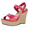 PU Leather Upper Jute Foxing High-heel Sandal with 10-12cm Heel High, OEM and ODM Orders Welcomed